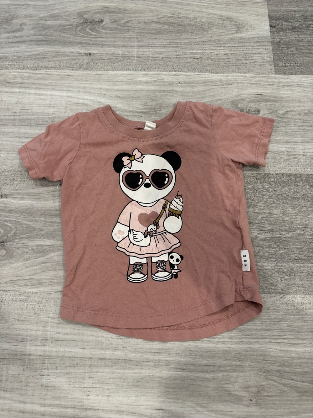 Huxbaby Mauve Pink Panda Graphic Short Sleeve Tee